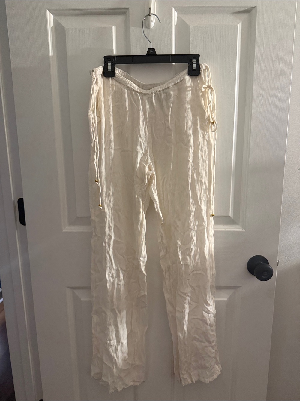 Cream Lightweight Linen Blend Women’s Drawstring Pants